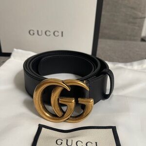 Gucci Black Belt with Gold Double G Buckle